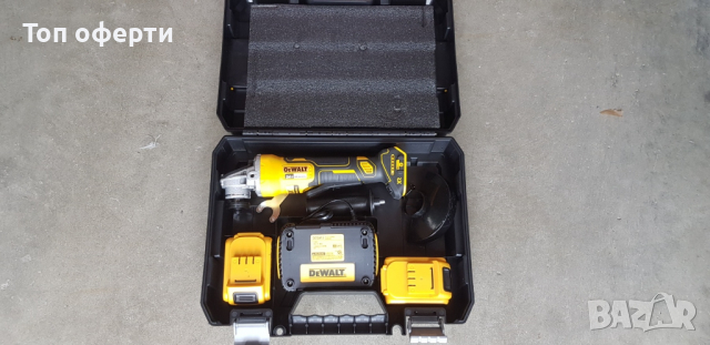 Акумулаторен ъглошлайф DeWALT 24V 5,0 Ah + 2 батерии и зарядно +5 диска за метал, снимка 4 - Други инструменти - 36333350