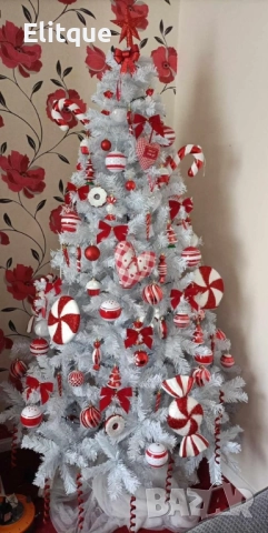 Коледна Снежно бяла или зелена елха с шишарки + пласмасова стойка  ТОП ПРЕДЛОЖЕНИЕ, снимка 11 - Други стоки за дома - 52905281