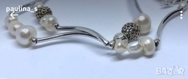 Сребърно колие с естествени бели барокови перли / проба 925 , снимка 4 - Колиета, медальони, синджири - 35738900