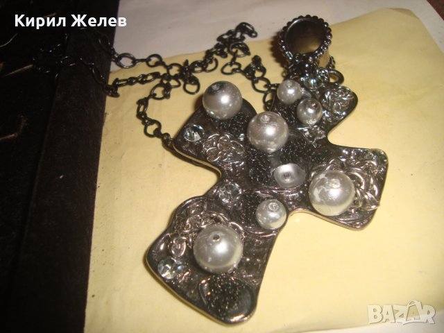 МОДЕН АРТ СРЕБРИСТ ПЕРЛЕН КРЪСТ с ВЕРИЖКА 24304, снимка 3 - Колиета, медальони, синджири - 33953305