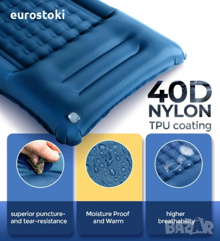 Къмпинг самонадуваем матрак за открито с вградена помпа за крака,  възглавница, чанта за съхранение, снимка 2 - Надуваеми легла - 52860575