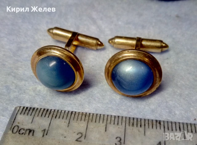 СКЪПОЦЕННИ РЕТРО АРТ ПОЗЛАТЕНИ БУТОНЕЛИ КОПЧЕТА за РЪКАВЕЛИ с ЛУНЕН КАМЪК 22107, снимка 6 - Антикварни и старинни предмети - 51255515