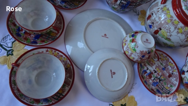 Стар японски костен порцелан тип "яйчена черупка". , снимка 13 - Сервизи - 52448477