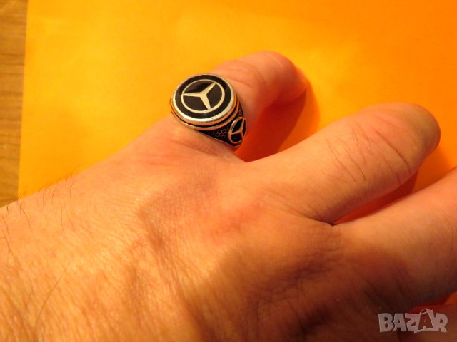 старинен мъжки сребърен пръстен на голямата марка за автомобили Мерцедес, Mercedes-Benz - солидна кр, снимка 4 - Пръстени - 41937890