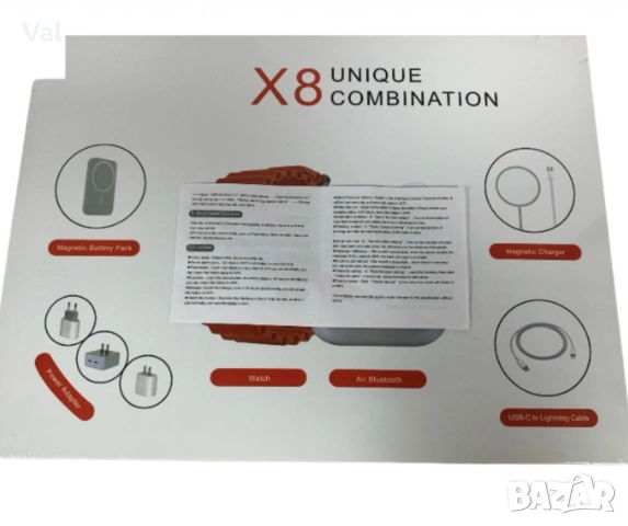 Комплект 8 в 1 с X8 Smartwatch,безжични слушалки,зарядно,кабели,външна батерия, снимка 6 - Безжични слушалки - 53632826