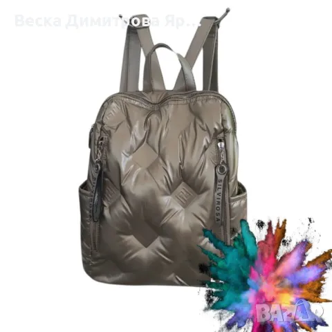 Модерна дамска раница от промазан текстил тип “пъфър”