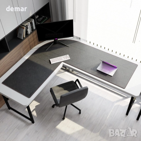 ZORESYN L-образна подложка от изкуствена кожа за бюро, 157×60 см,черна, снимка 5 - Бюра - 52403858