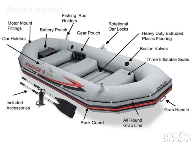 Надуваема лодка Intex Mariner 4, 297 x 127 см, 4 места, комплект с помпа, снимка 4 - Водни спортове - 49981859