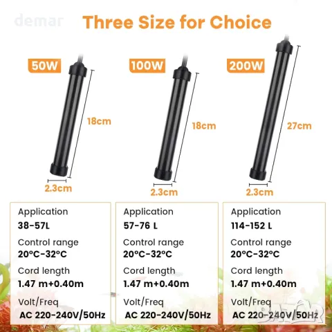 hygger Титаниев аквариумен нагревател, 200 W потопяем с цифров дисплей, за 114-152 литра аквариуми, снимка 6 - Оборудване за аквариуми - 48235207