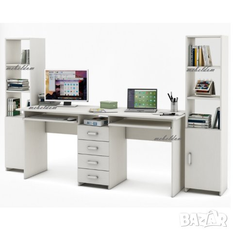 Бюро 175см. за двама,4 чекмеджета,2 клавиатури и 2 етажерки с плавни врати(код-0932), снимка 5 - Бюра - 41209202