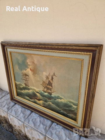 Страхотна антикварна авторска майсторска картина масло върху платно , снимка 7 - Картини - 51686592