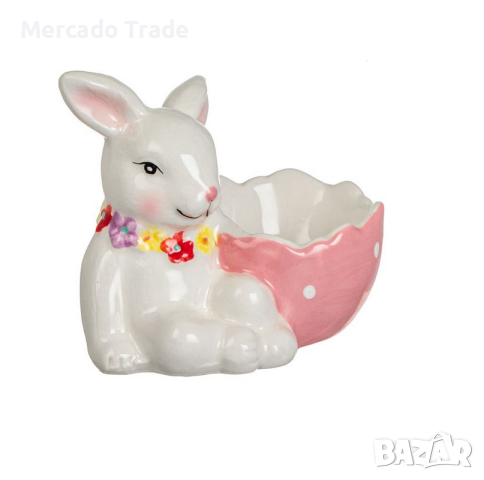 Поставка за великденско яйце Mercado Trade, Зайче с купа, Розов, снимка 2 - Декорация за дома - 44826239