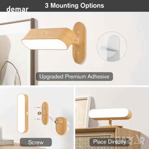 Стенни аплици Hensam, работещи с батерии, Комплект от два броя безжични LED аплици, снимка 4 - Лед осветление - 49078606