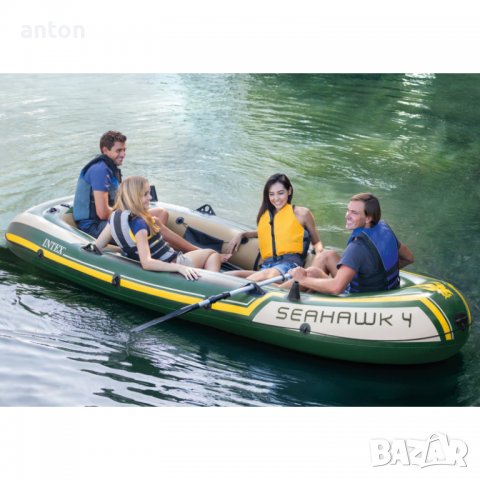 Нова 4 местна лодка Интекс Intex Seahawk 4 Fishing Boat с помпа и гребла надуваема риболов 