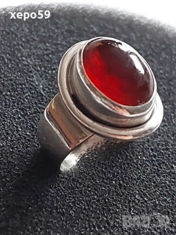 Стар сребърен пръстен с кехлибар, снимка 2 - Пръстени - 52496598