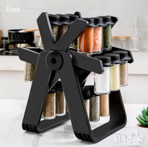 Стилен въртящ се органайзер за подправки, стъклени бурканчета, 18 части, снимка 8 - Органайзери - 48540898