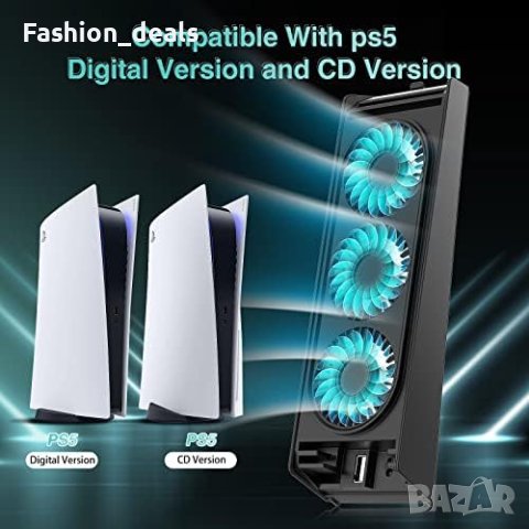 Нов Охлаждащ вентилатор за PS5 Плейстейшън 3 USB порта LED светлина Геймъри, снимка 5 - Аксесоари - 41848630