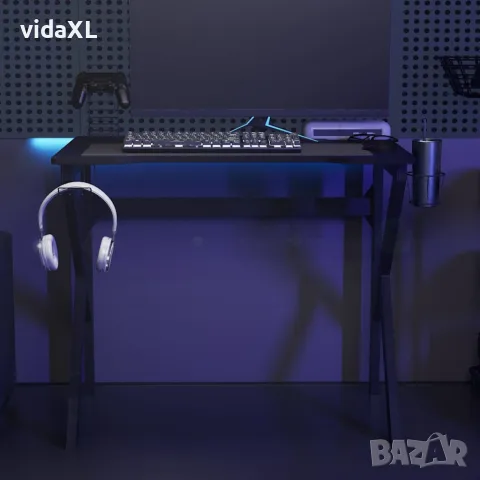 vidaXL Гейминг бюро с K-образни крака, черно, 90x60x75 см, снимка 2 - Бюра - 56146846