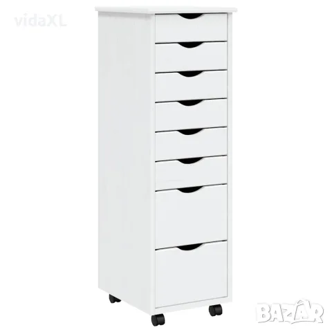 vidaXL Шкаф с чекмеджета на колелца MOSS, бял, бор масив