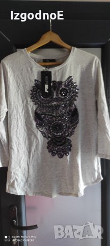 Л-ХЛ нова тънка блуза с бухал, с мъниста., снимка 4 - Блузи с дълъг ръкав и пуловери - 41339999