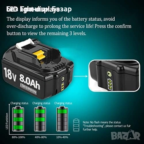 Нова 18V 6.0Ah батерия за Makita LXT BL1860B с LED индикатор за инструмент, снимка 3 - Други инструменти - 53015753