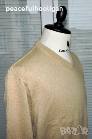 Henri Lloyd Mens Light Beige V-Neck Long Sleeve Cotton Casual Jumper Size Large, снимка 5 - Пуловери - 53392836