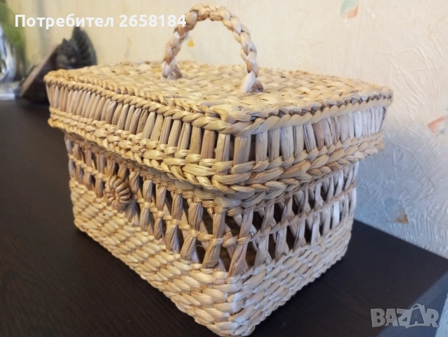 Плетена кутия с капак, голяма., снимка 4 - Антикварни и старинни предмети - 51945306