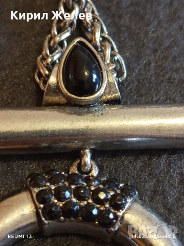 Красиво колие с висулка във формата на полумесец инкрустирана с черен Сапфир Арт бижу 26139, снимка 2 - Колиета, медальони, синджири - 53475363
