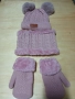 Детски комплект шапка, шал и ръкавици, тъмно розов, 1-4 години, с пухкави уши, снимка 3
