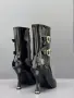 Versace Луксозни Лачени Дамски Боти Със Златисти Детайли И Ток Код SEM-763, снимка 2