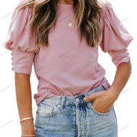 Едноцветна дамска блуза с буф ръкав, 6цвята - 023, снимка 8 - Блузи с дълъг ръкав и пуловери - 42126955