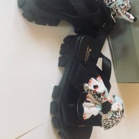 Черни сандали с платформа и панделка, снимка 5 - Сандали - 41507320