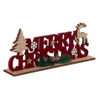 3 броя Дървени коледни фигурки за Коледна украса, Merry Christmas Елха и Ангелче, снимка 2 - Декорация за дома - 42704745