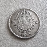 Монета. Сребро. Швеция. 1 крона. 1946 година., снимка 2 - Нумизматика и бонистика - 41320923