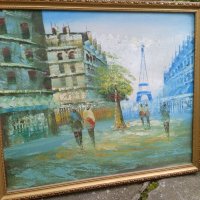 Стара картина,Париж,български художник,масло на платно , снимка 3 - Картини - 41170235