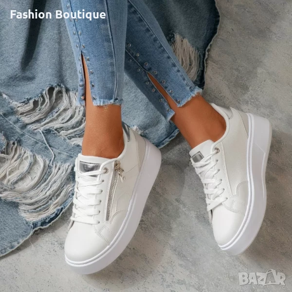 Бели кожени дамски маратонки, снимка 1