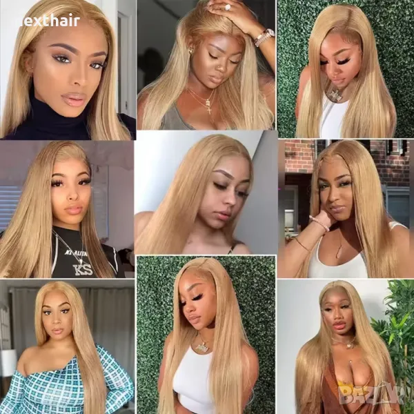 80 см дълга права медено руса перука с дантела 13*4*1, снимка 1