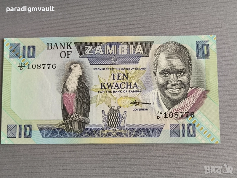 Банкнота - Замбия - 10 квача UNC | 1980г. - 1988г., снимка 1