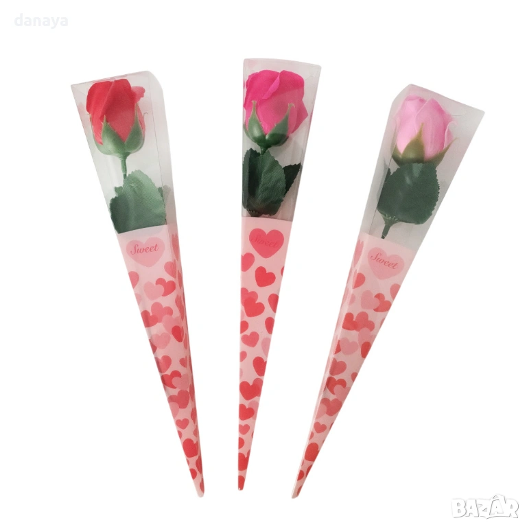 6373 Изкуствена роза в подаръчна кутия, 29 см, снимка 1