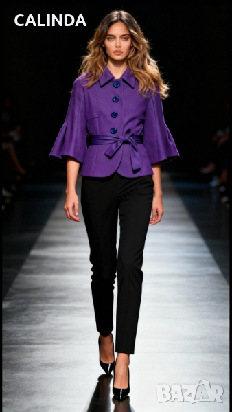 Silvian Heach елегантно лилаво палто с колан, снимка 1