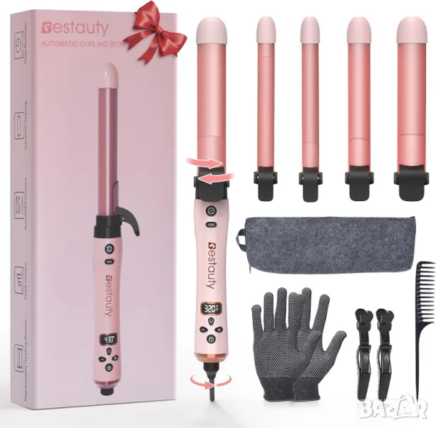 4в1 ВЪРТЯЩА СЕ маша за къдрене от керамичен турмалин, LCD дисплей, до 220*С, снимка 1