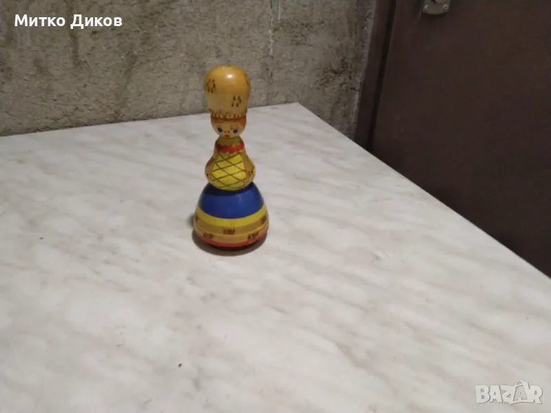 Дървена кукла от соца СССР Н-125мм и фи 6см долу и 3см горе, снимка 1