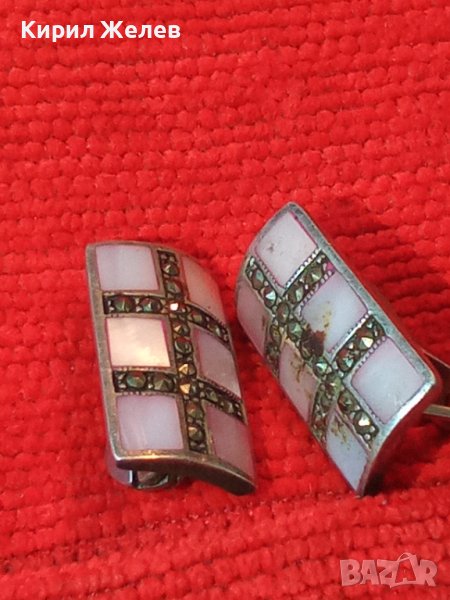 СРЕБЪРНИ СЕДЕФЕНИ АРТ ОБЕЦИ СРЕБРО 925 с ШЛИФОВАН РОЗОВ СЕДЕФ и МАРКАЗИТИ - ЧАСТ от КОПЛЕКТ 27657, снимка 1