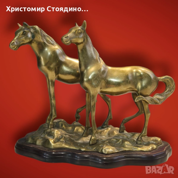 Бронзова скулптора два коня, снимка 1