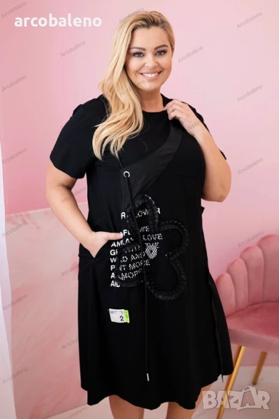 Дамска рокля с големи размери, джобове и декоративен колан, снимка 1