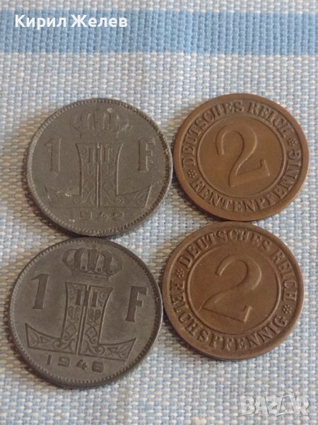 Четири монети 1 франк 1942/46г. Белгия / 2 райхспфенинга 1924г. Германия 31465, снимка 1