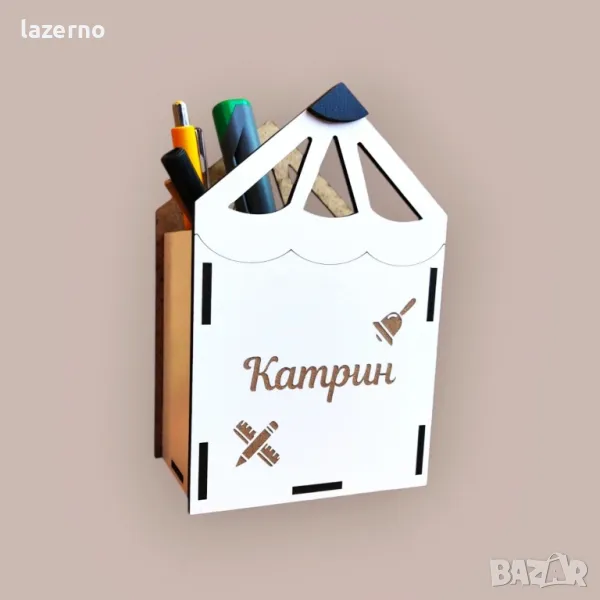 Дървен моливник с име, снимка 1