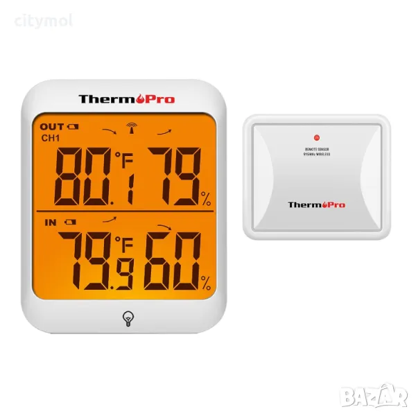 ThermoPro TP63A вътрешен и външен термометър/влагомер, LCD дисплей, осветление, снимка 1
