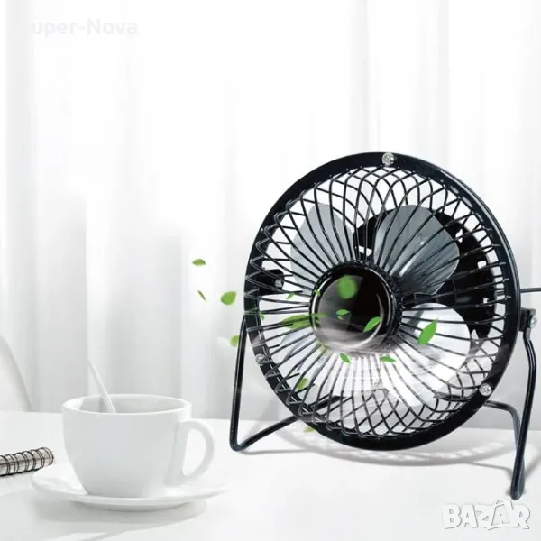 Метален настолен USB вентилатор Охладител – Черен, 13 см, Компактен и стилен, снимка 1