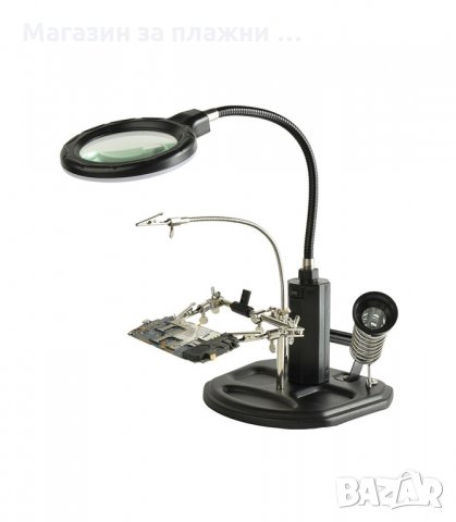 ТРЕТА РЪКА СЪС СТОЙКА ЗА ПОЯЛНИК, ЩИПКИ И ЛУПА 65ММ - код 802 , снимка 14 - Поялници и запояване - 34205149